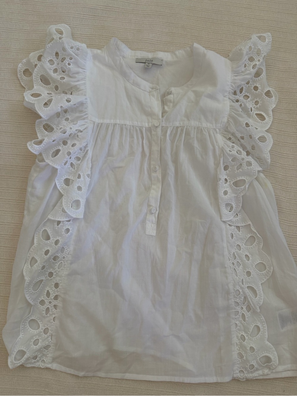 Joie White Eyelet Ruffle Blouse
